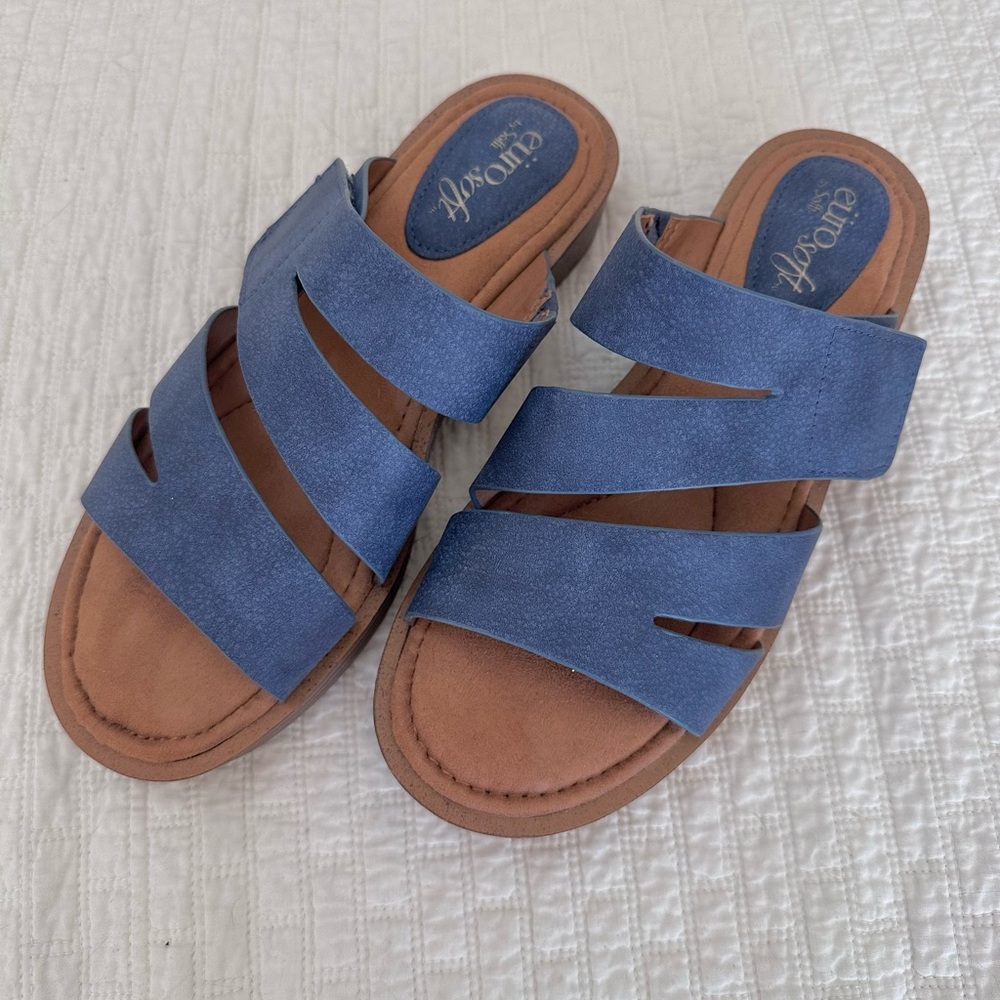Eurosoft Women's Blue Slip-On Strappy Sandals